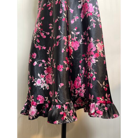 APT 9 Y2K Babydoll Satin Floral Lace Ruffle Hem Mini Dress Women's Size L Black - Picture 3 of 11